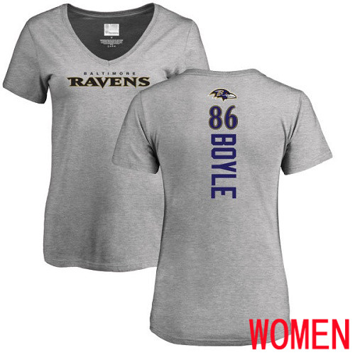 Baltimore Ravens Ash Women Nick Boyle Backer V-Neck NFL Football #86 T Shirt->nfl t-shirts->Sports Accessory